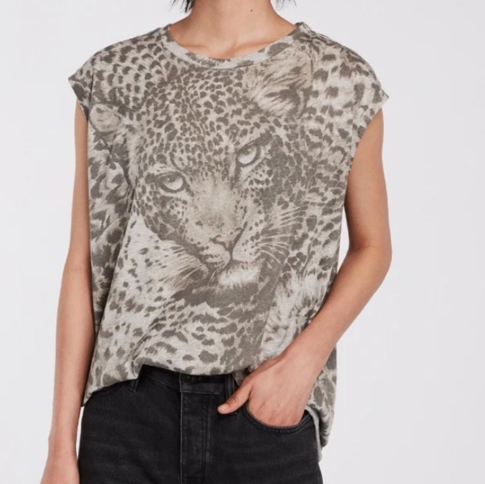 All Saints Pardos Brooke Leopard Print Sleeveless Women’s Top